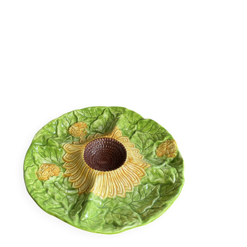 Divided plate, sunflower in slipware