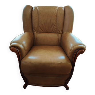 Fauteuil en merisier et cuir