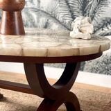 Coffee table in wood, marble and onyx.