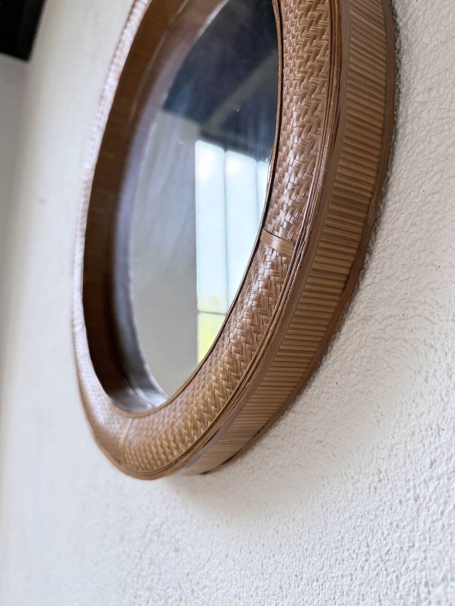 Woven wicker round mirror 1960