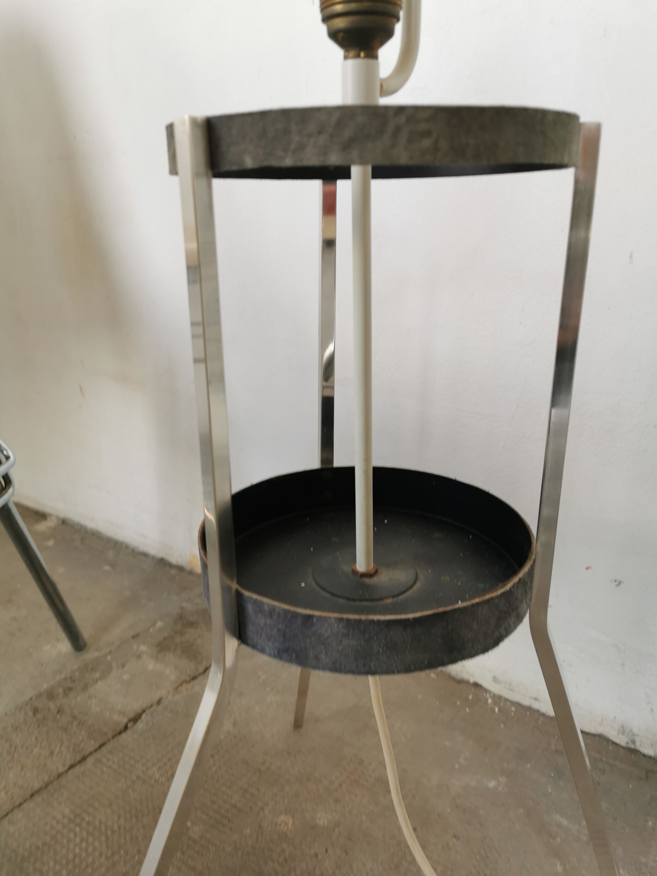 Floor lamp seventies totem, chrome and suede