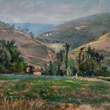 Painting "Hilly landscape" 1961 signed (to decipher) + frame