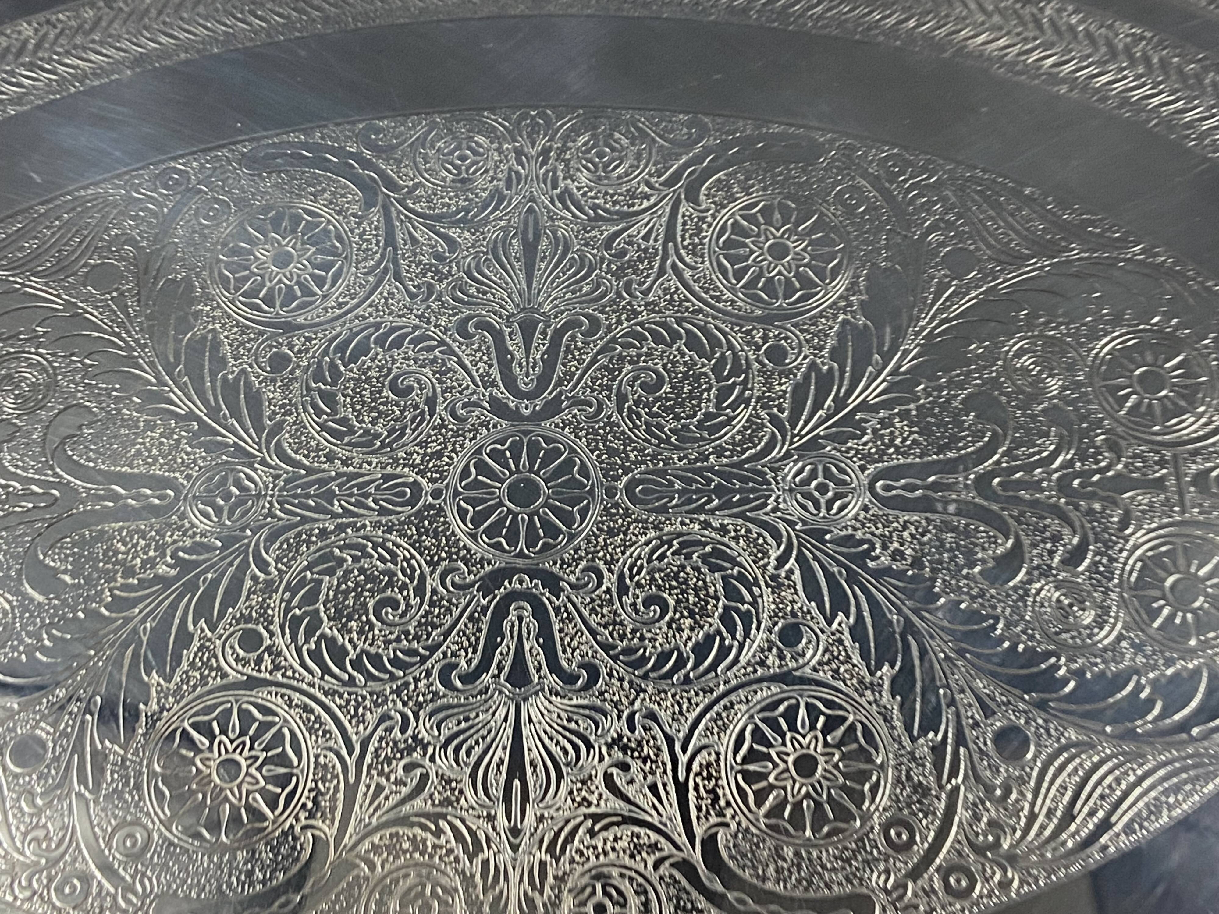 Very large silver metal serving tray christofle malmaison model