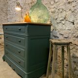 Old olive green oak chest of drawers