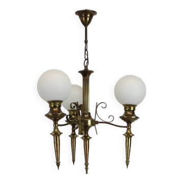 Brass Art Deco Chandelier, 1930s, Czechoslovakia