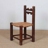 Set of 4 straw-seated solid wood chairs, French craftsmanship, 1950.