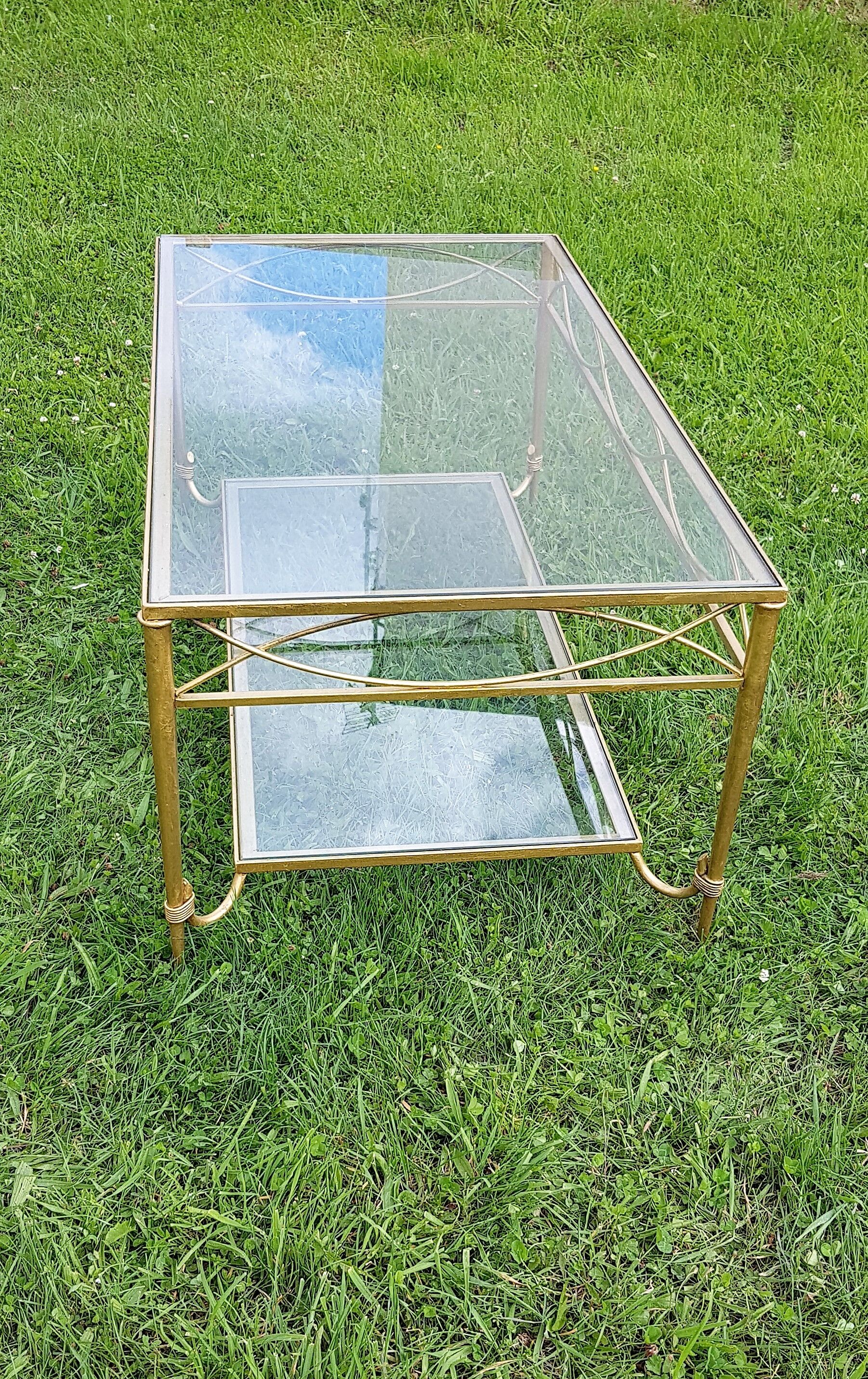 Gold metal and glass coffee table