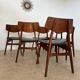Set of 6 teak and black imitation leather chairs, Scandinavian design from the 70s vintage