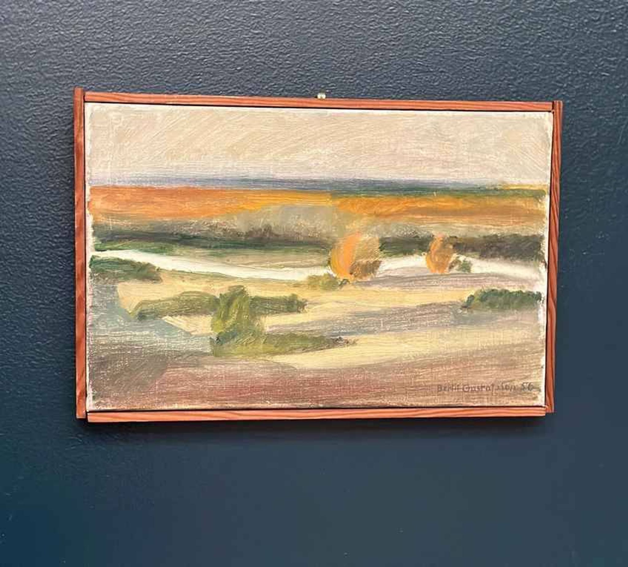 Original Mid Century Swedish Oil On Canvas – “Landscape” By Bengt Gustafsson 1952– Vintage & Framed