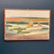 Original Mid Century Swedish Oil On Canvas – “Landscape” By Bengt Gustafsson 1952– Vintage & Framed