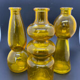 Lot de 3 vases en verre ondulé jaune