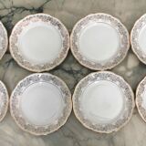8 white and gold porcelain dessert plates