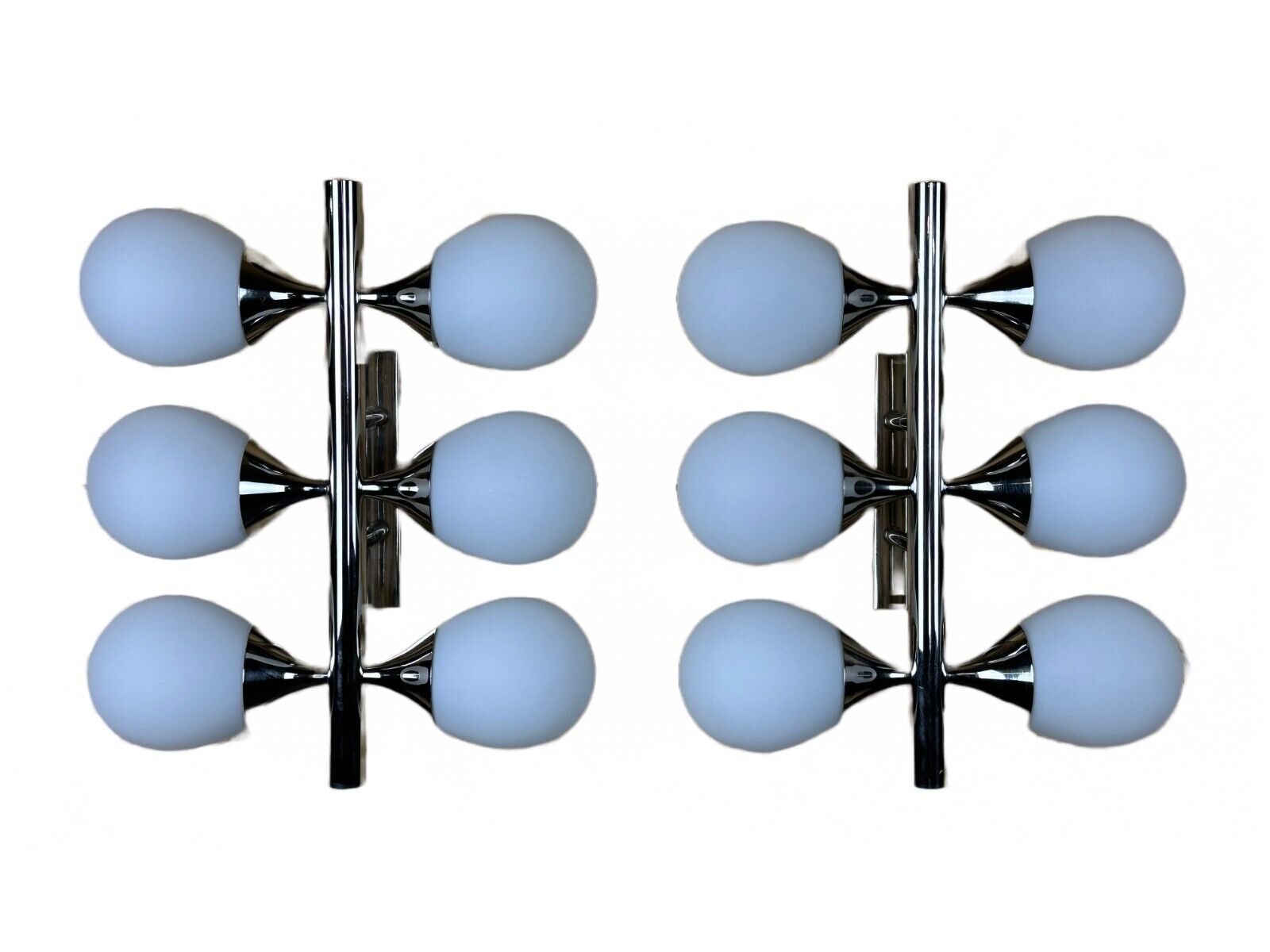 2x 60s 70s 6-bulb Sputnik wall lights by Kaiser Leuchten opal glass
