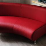 Rounded sofa 2 places imitation red leather