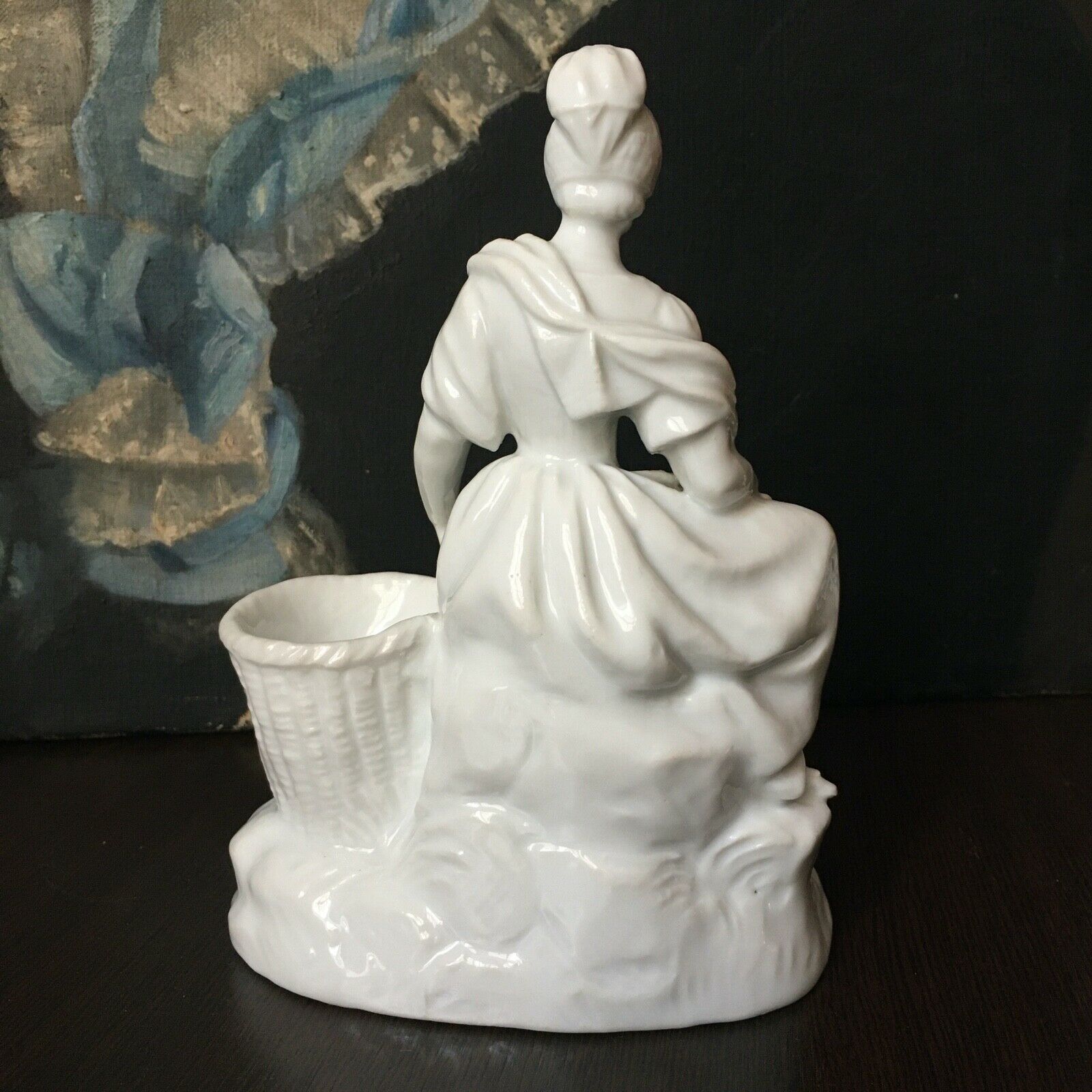 Vase Subject White Porcelain Young Woman at the Chicken
