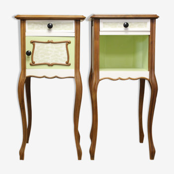 Pair of high wooden bedside tables