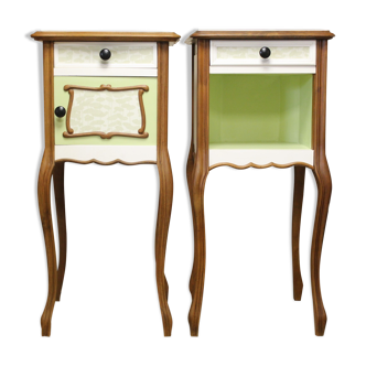 Pair of high wooden bedside tables