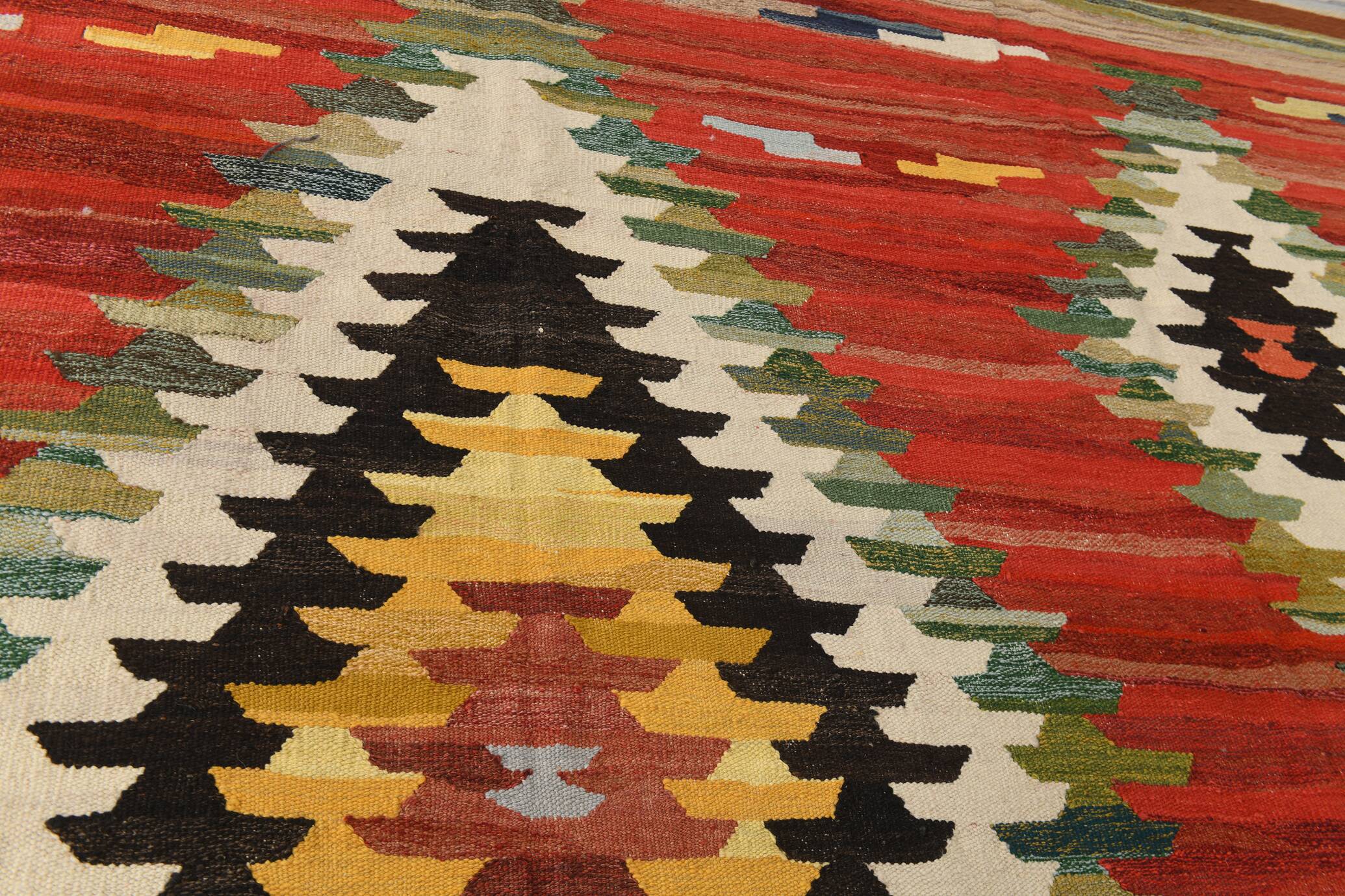 9x12 Kilim Red Green Oversize Vintage Kilim Rug, 275x370Cm