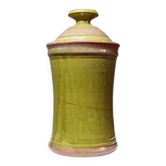 Pot décoratif, boîte à épices vintage en grès émaillé bicolore artisanal, signé