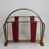 Brass and leather magazine holders, France, 50s