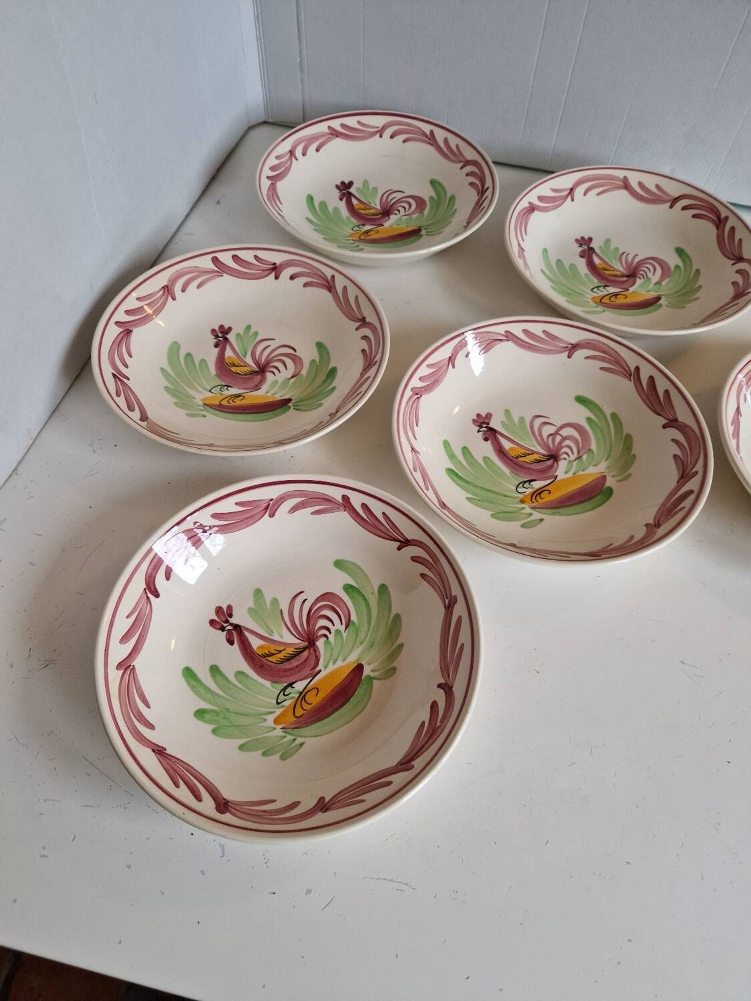 6 assiettes creuses coq Émile Tessier Malicorne