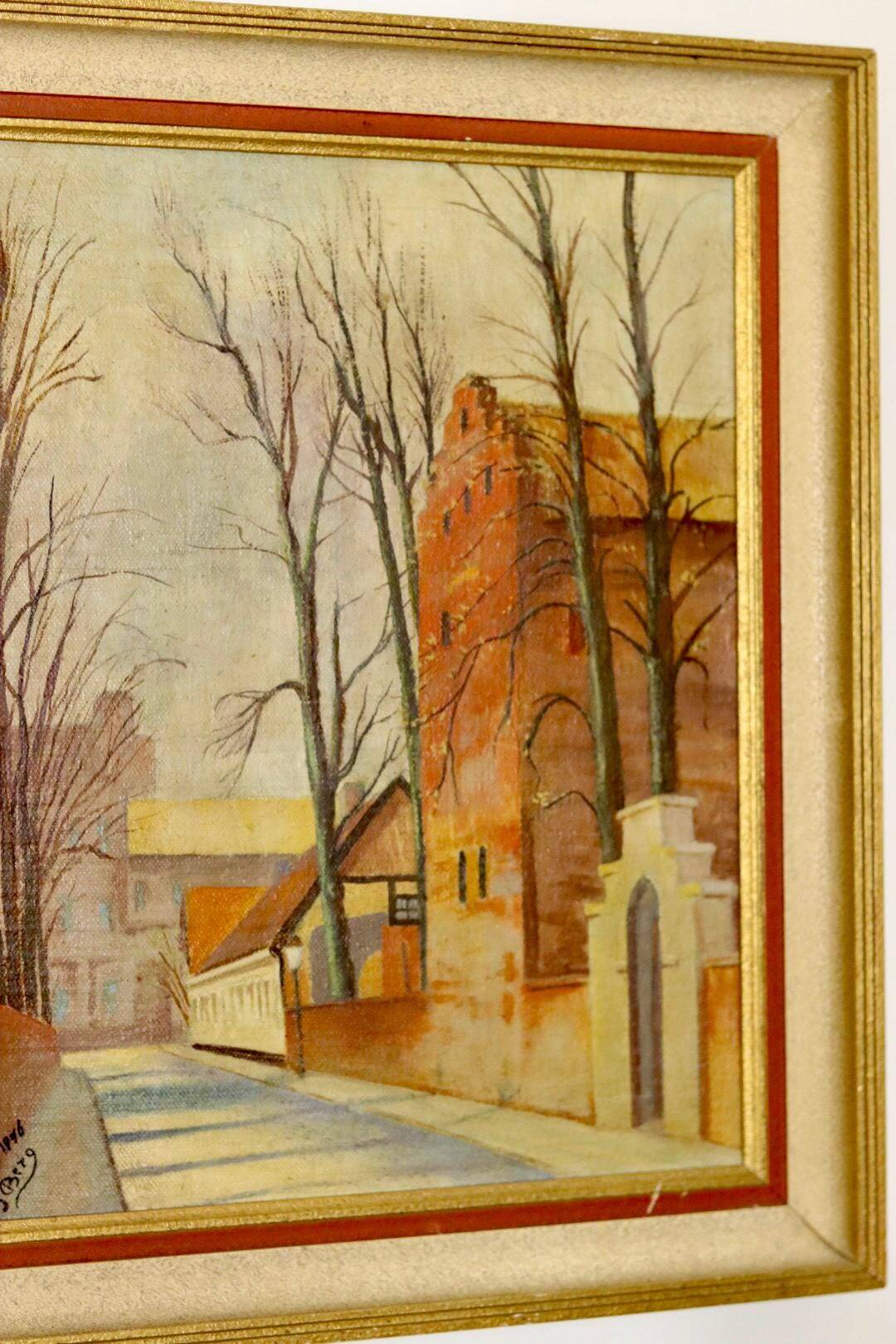 Oil painting on Swedish canvas from the mid-1940s "Street" by Sven Bertil Berg – Vintage and framed.