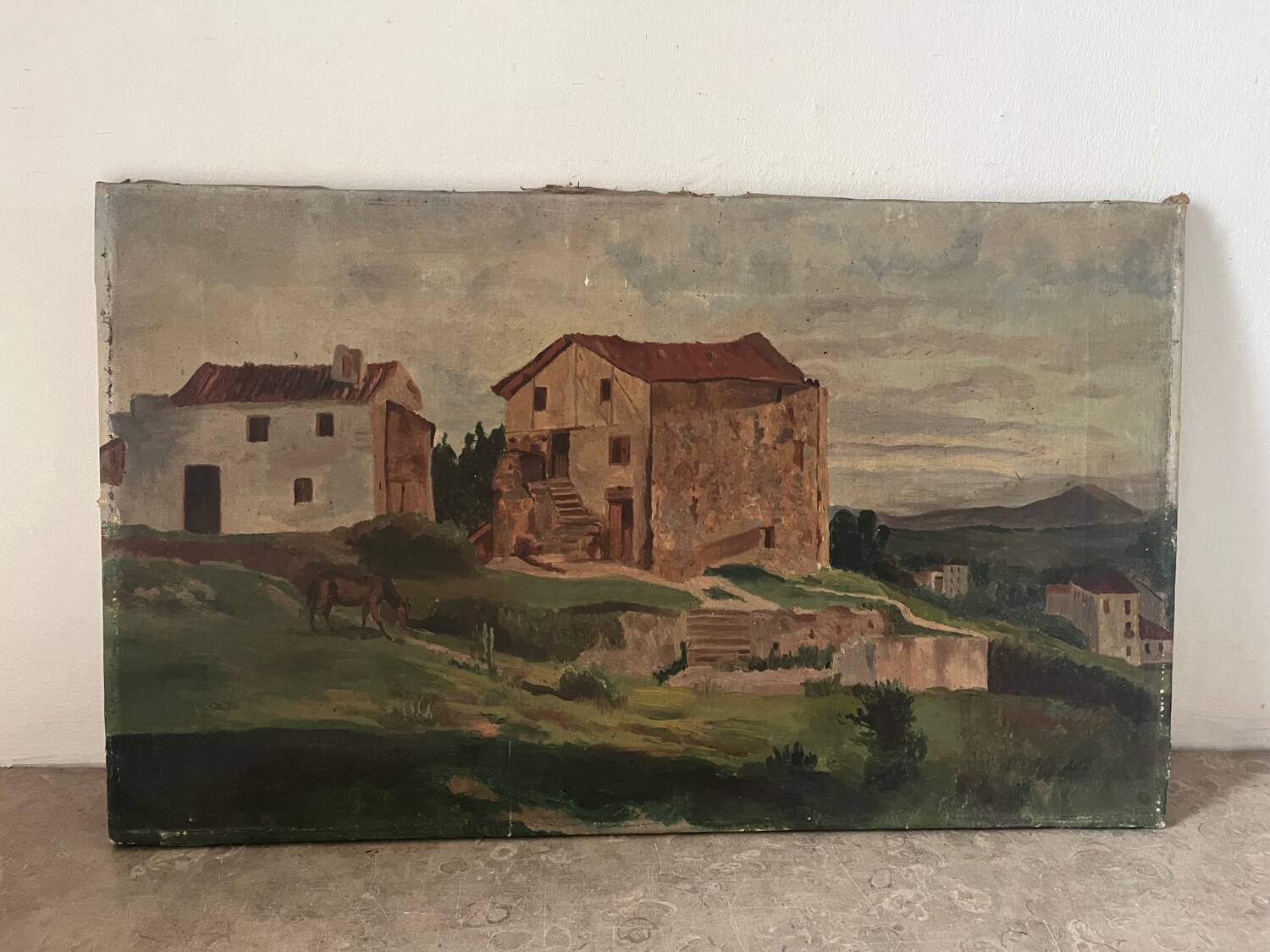Castelet du pays Cathare, huile sur toile ancienne