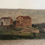 Castle of the Cathar country, oil on old canvas