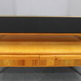 1960s Czechoslovakian Maple TV Rack with Drawers and Glass Top