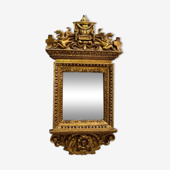 Golden Wooden Mirror with Winged Animal Decorations - Late 19th Century