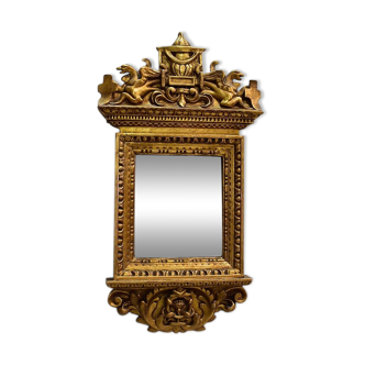 Golden Wooden Mirror with Winged Animal Decorations - Late 19th Century