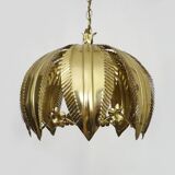 Vintage 80s gold metal palm leaf pendant light