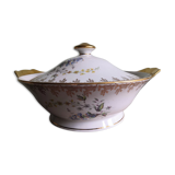 Limoges porcelain soup tureen Mehun sur Yevre Cher flower and gold decoration