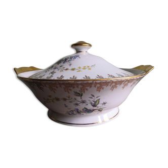 Soupière porcelaine de Limoges Mehun sur Yevre Cher décor fleurs et or