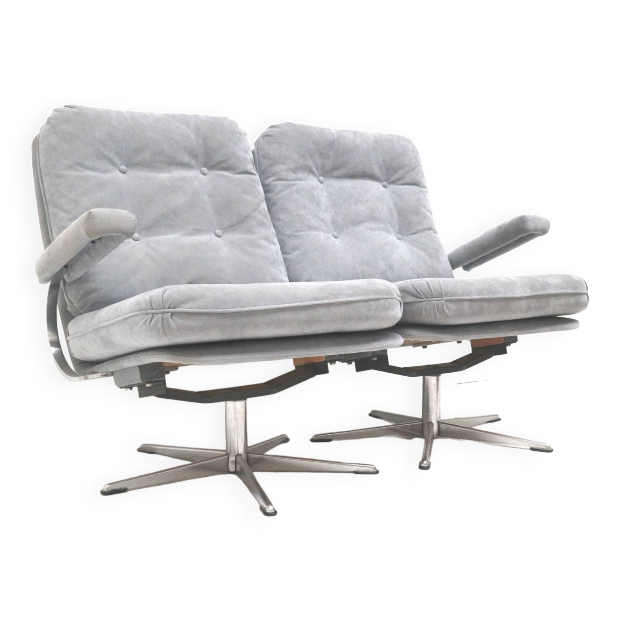 Vintage 2-seater sofa with gray suede upholstery made in the 1970s