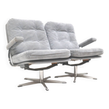 Vintage 2-seater sofa with gray suede upholstery made in the 1970s