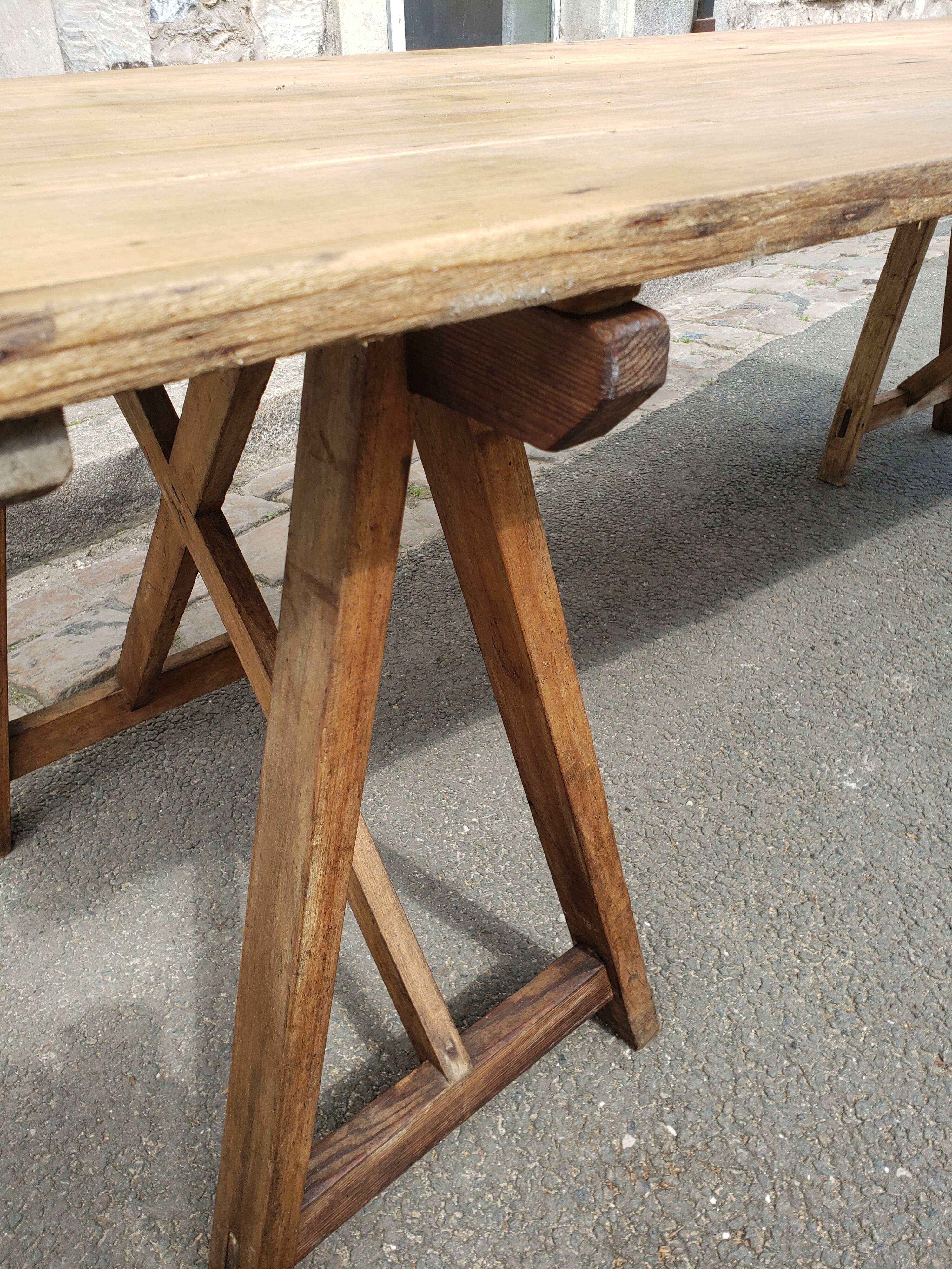 Farm or workshop table on trestles