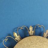 Circular gold metal mirror with floral decoration – 1960s