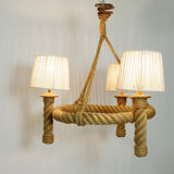 Three-light braided rope pendant light, 1950-1960.