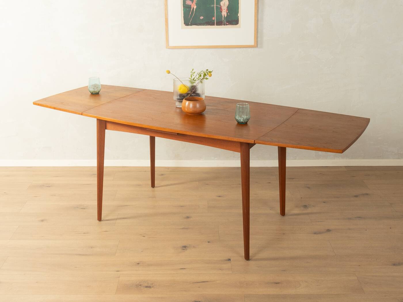 Elegant mid-century dining table with extension function, 1960s, teak veneer