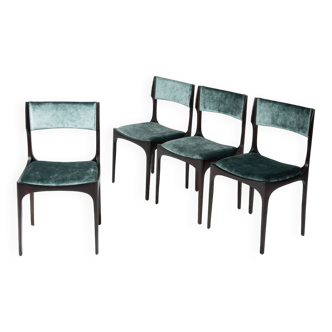 4 chaises en bois et velours Gibelli Giuseppe