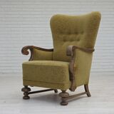 1960s, Danish highback armchair, furniture cotton/wool fabric, oak wood.