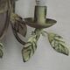 Pair of Vintage Italian Double Wall Lights Leaf Detail Green & Gold Finish