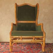 Mid-century wingback chair in bamboo and olive green, 1960s