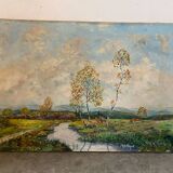 Landscape with birch trees signed Billeque