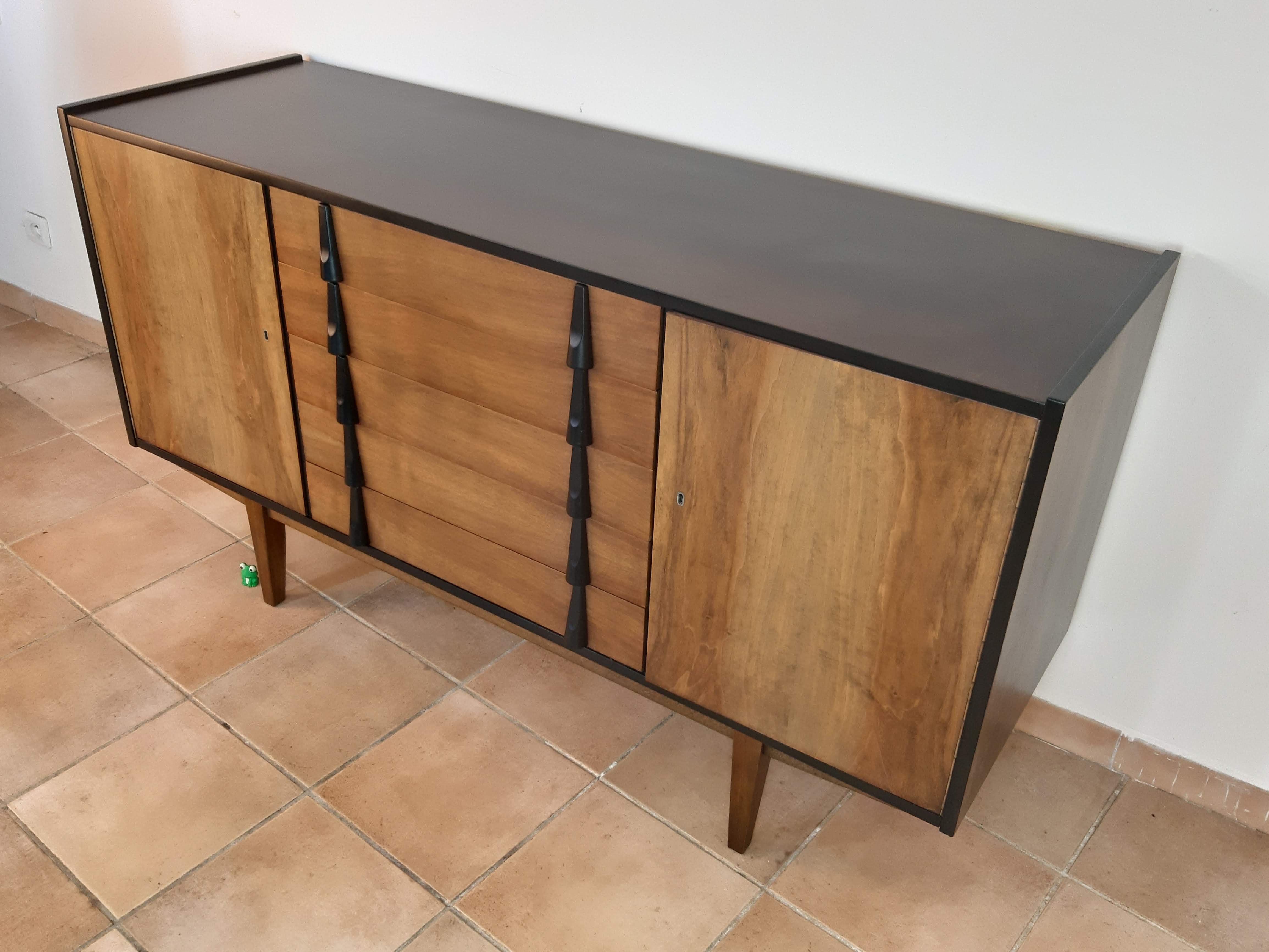 Walnut row renovated by Rajmund Teofil Halas Vintage Polish 1968
