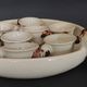 Egg cups with servant, series of eight stoneware signed arts ceram grand feu XX