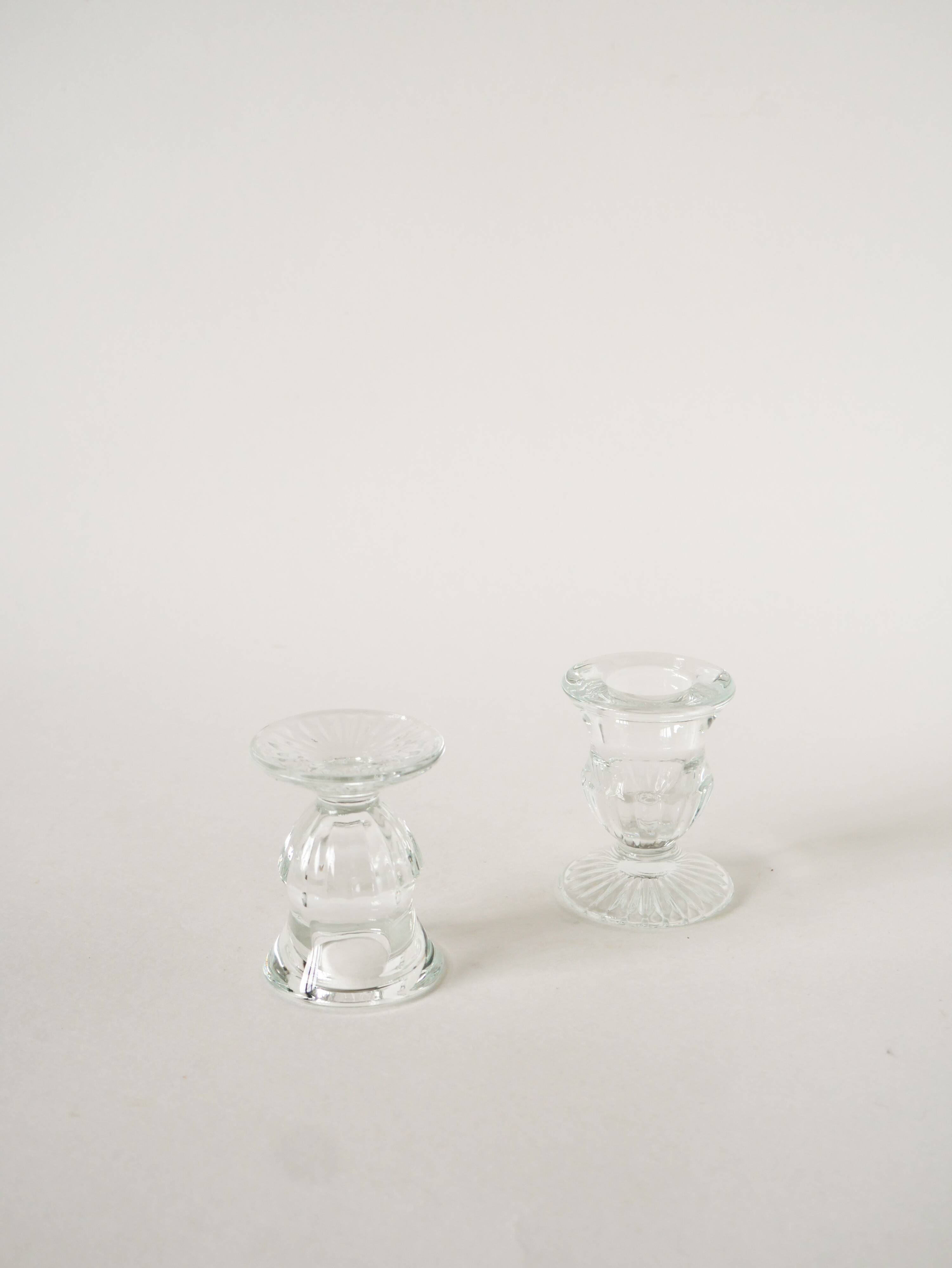 Pair of small molded glass candlesticks, 1950
