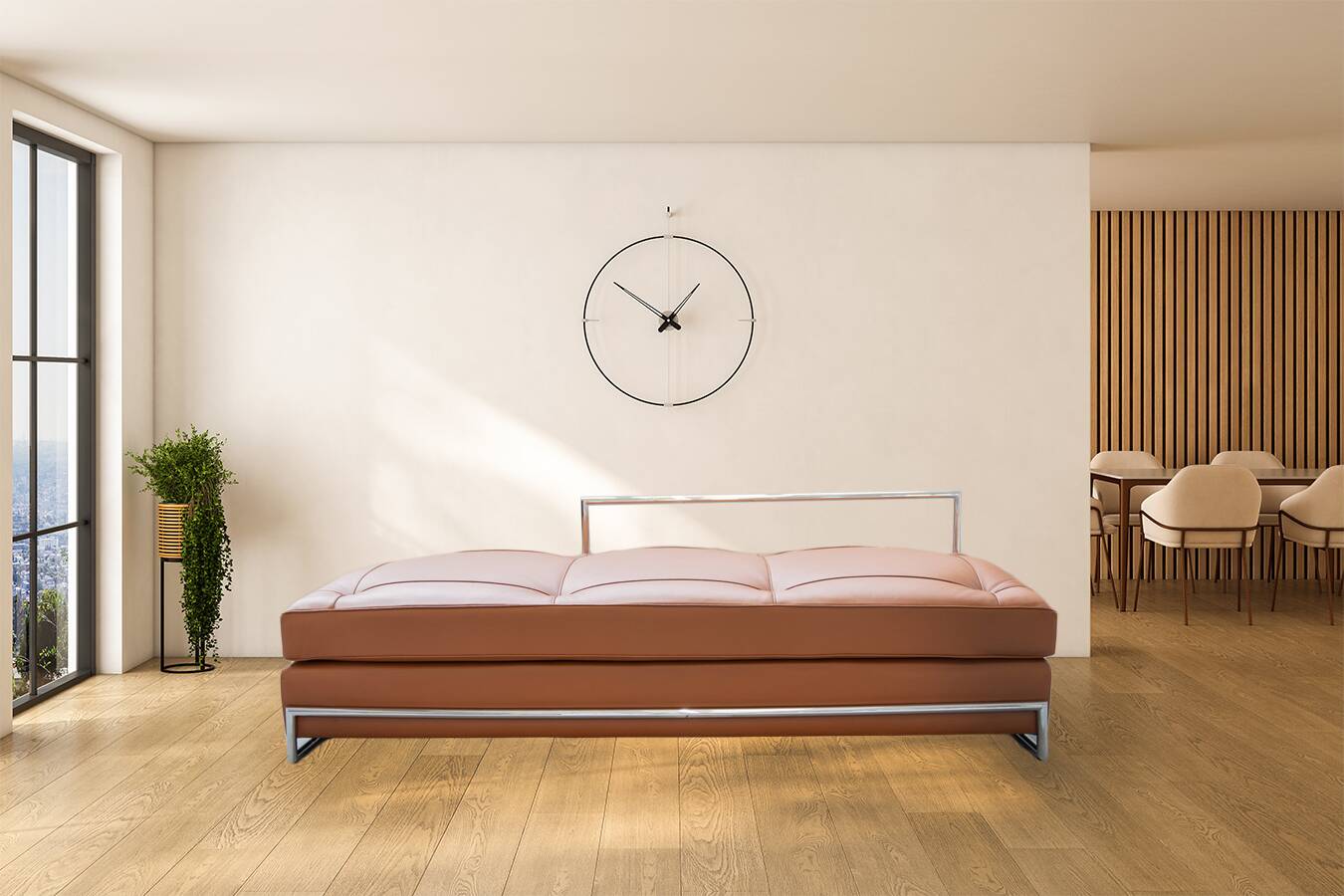 Cognac leather sofa bed, handmade by Eileen Gray, 1980/1990