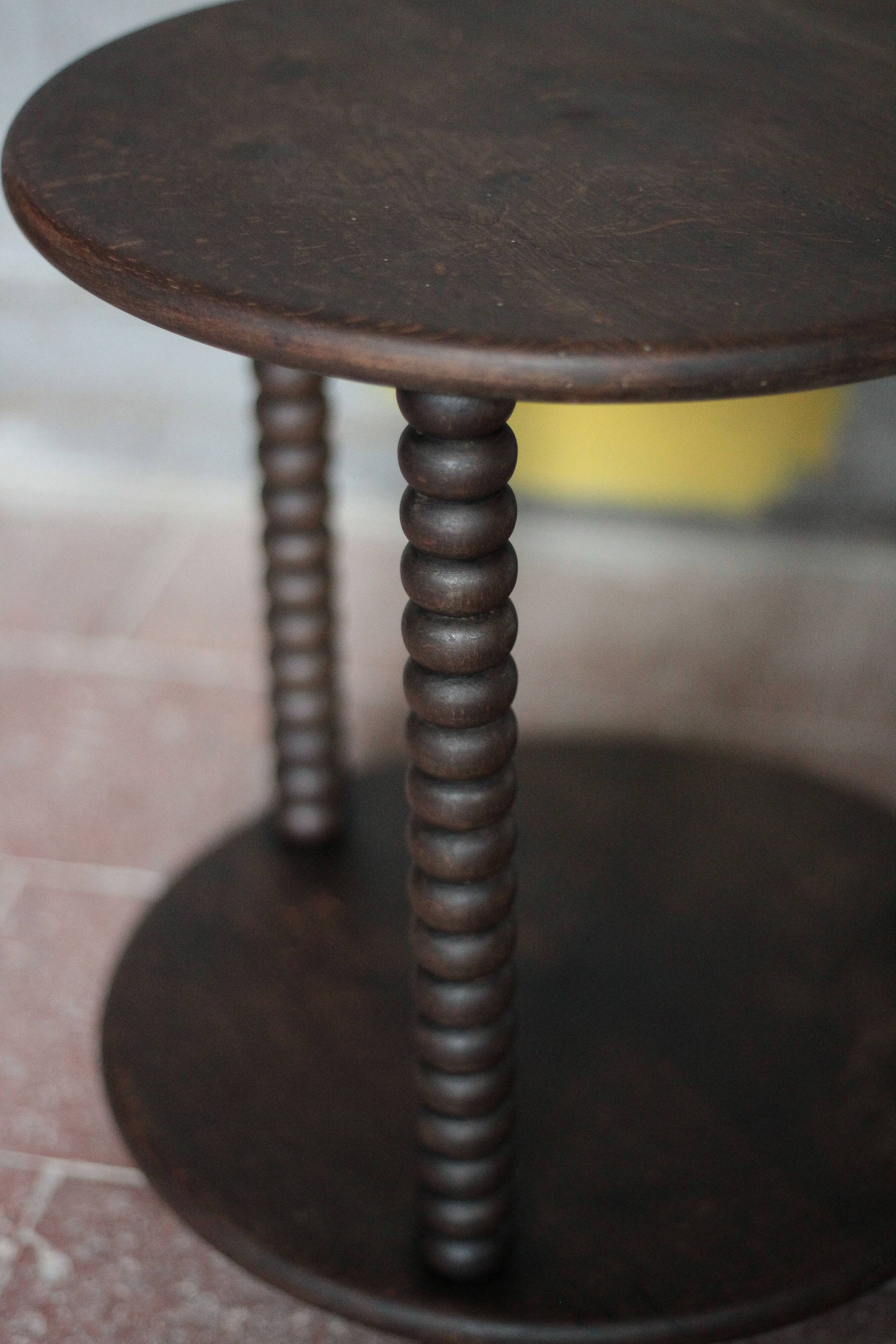 Turned wood coffee table, wooden side table, bedside table.